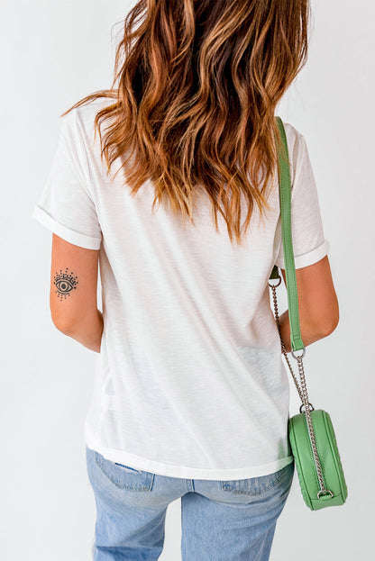 White Football Fashion Bow Print Cotton Blend T Shirt