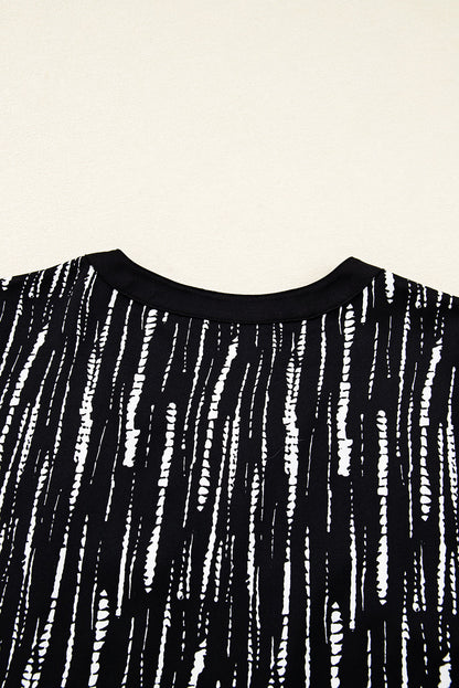 Black Abstract Printed V Neck Fall Blouse