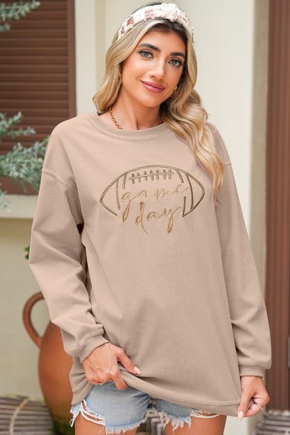 Black Football Graphic Game Day Embroidered Corded Sweatshirt