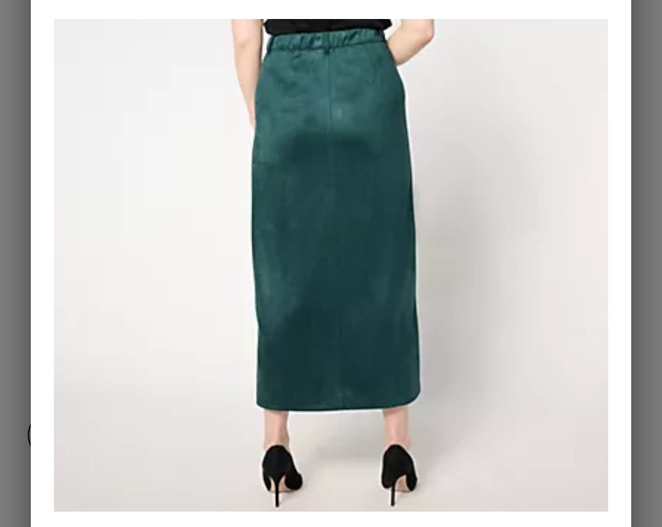 Isaac Mizrahi Live! Regular Estate Stretch Faux Suede Midi Skirt. Black/XXL