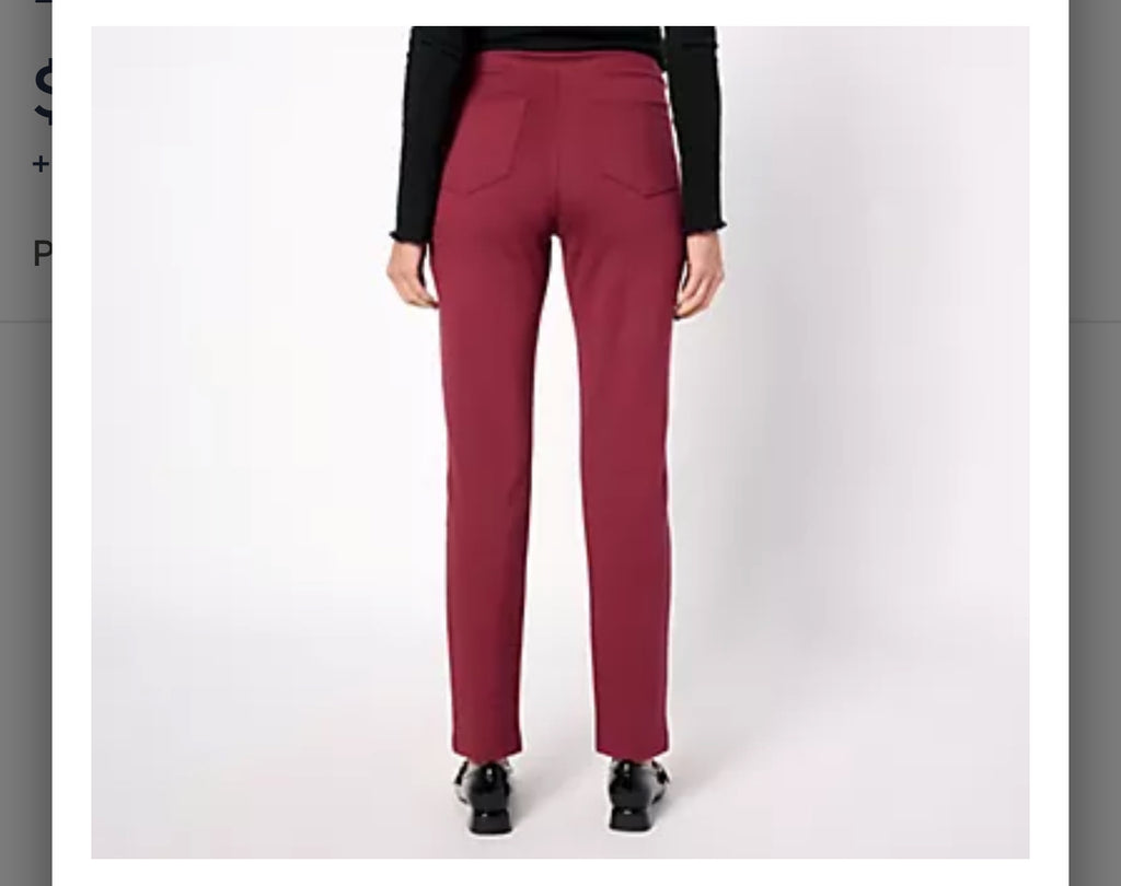 Belle by Kim Gravel Petite Perfect Ponte Straight Leg Pant. Black/10