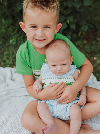 Toddler Boys Summer Crocodile Embroidered Plaid Shorts Set