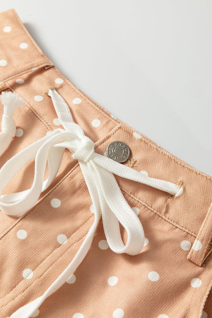 Polka Dot Drawstring High Waist Wide Leg Pants