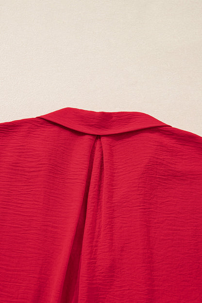 Fiery Red Plus Size Smocked Cuff Dolman Oversized Tunic Blouse