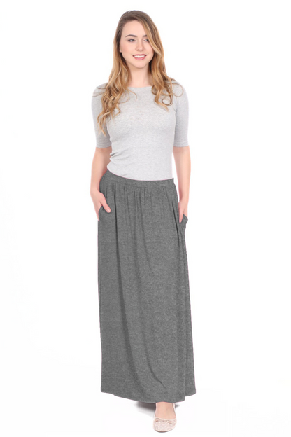 Women's Flowing Long Maxi Skirt with Pockets - Full Covered Elastic Waist