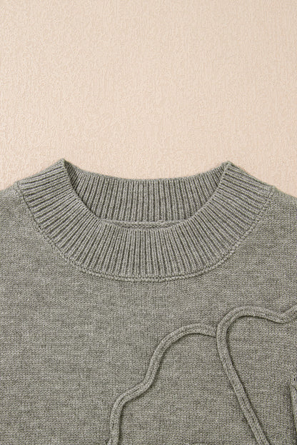 High Flower Pattern Ribbed Trim Short Sleeve Boxy Sweater