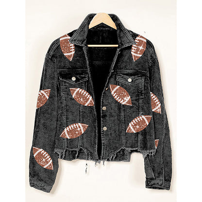 Cropped Corduroy Jacket with Button Front & Raw Hem