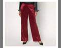 Isaac Mizrahi Live! Petite Always Isaac Knit Satin Wide Leg Pants. Burgundy/Medium.