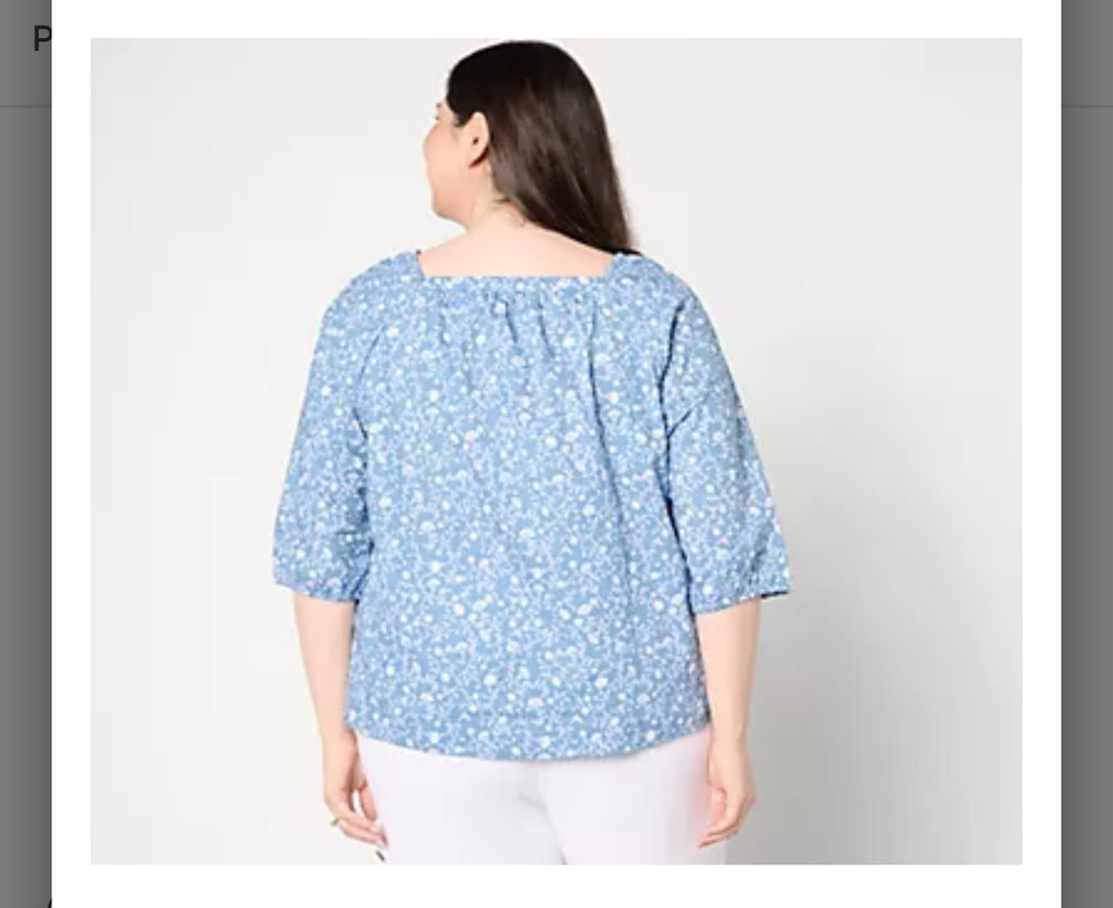 Denim & Co. Printed Square Neck Blouse with Pleating Detail