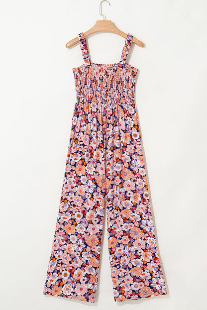 Black Floral Square Neckline Stretch High Waist Jumpsuit