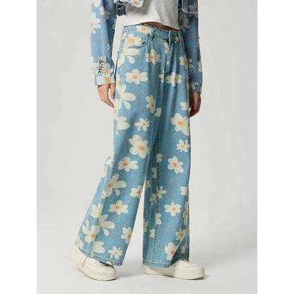 Women's Vintage Floral Print Straight-Leg Jeans