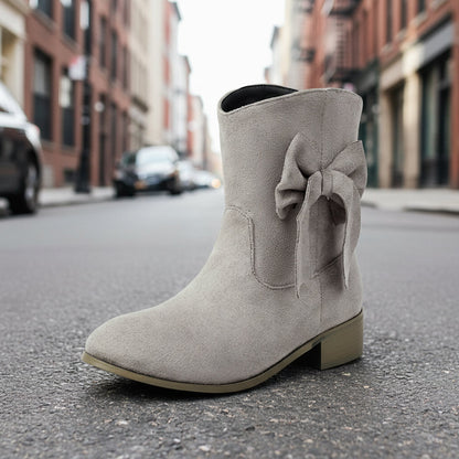 Low Heel Suede Large Size Sweet Bow Casual Boots