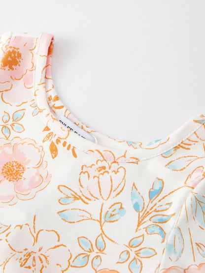 Spring and Summer Floral Print Milk Silk Girls Dress