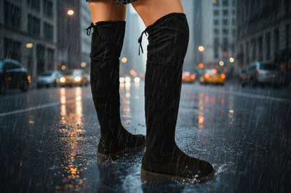 Women’s Elastic Knee-High Boots – Thick Sole Solid Color Fashion Boots