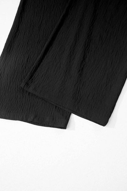 Solid Textured Crossed Waist Wide Leg Pants