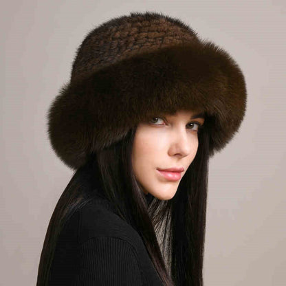 Women’s Mink Hair Winter Hat – Braided Fur Warm Elegant Beanie