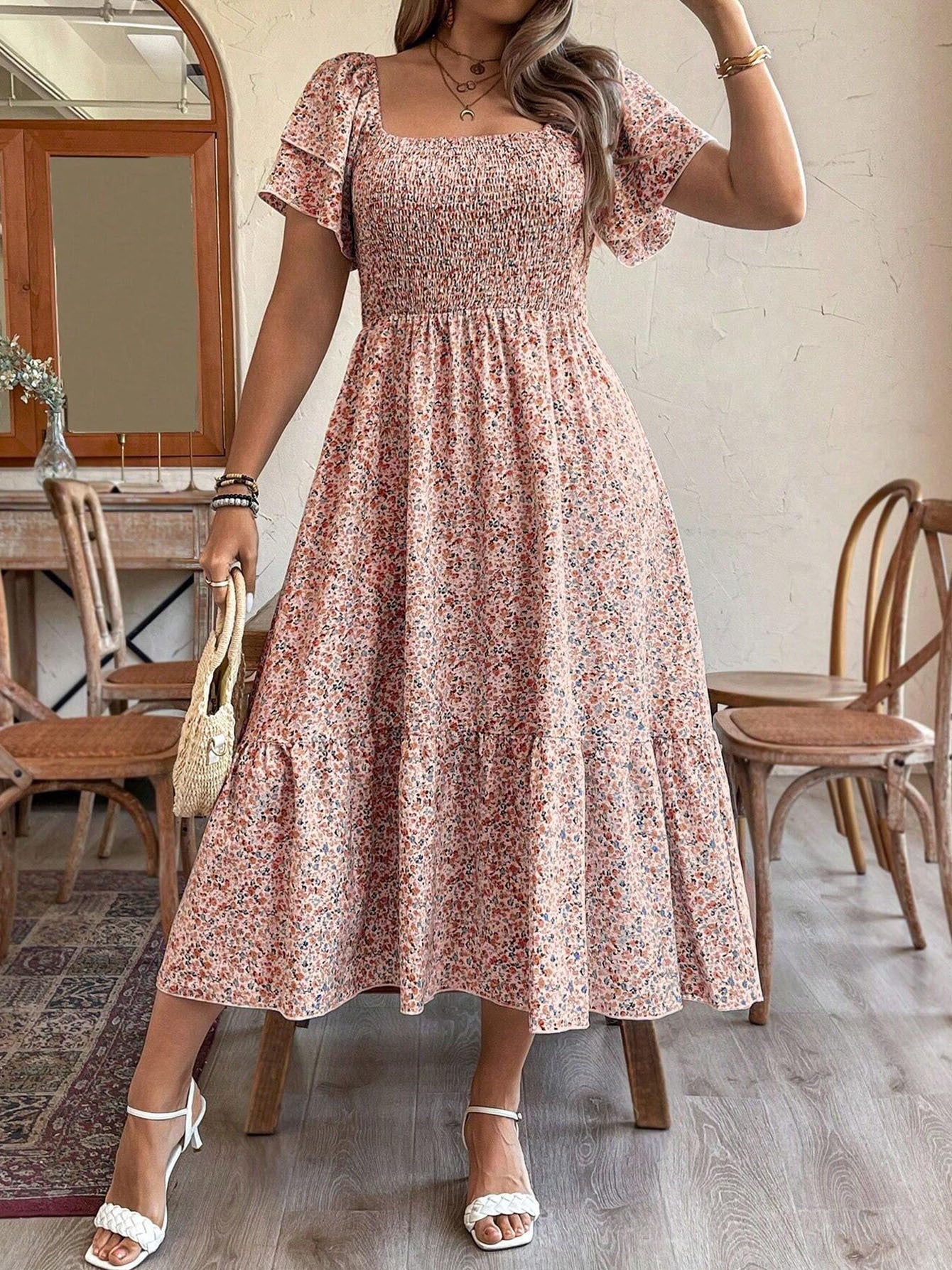 Plus Size Backless Midi Dress – Elegant Pleated Summer Party Dress