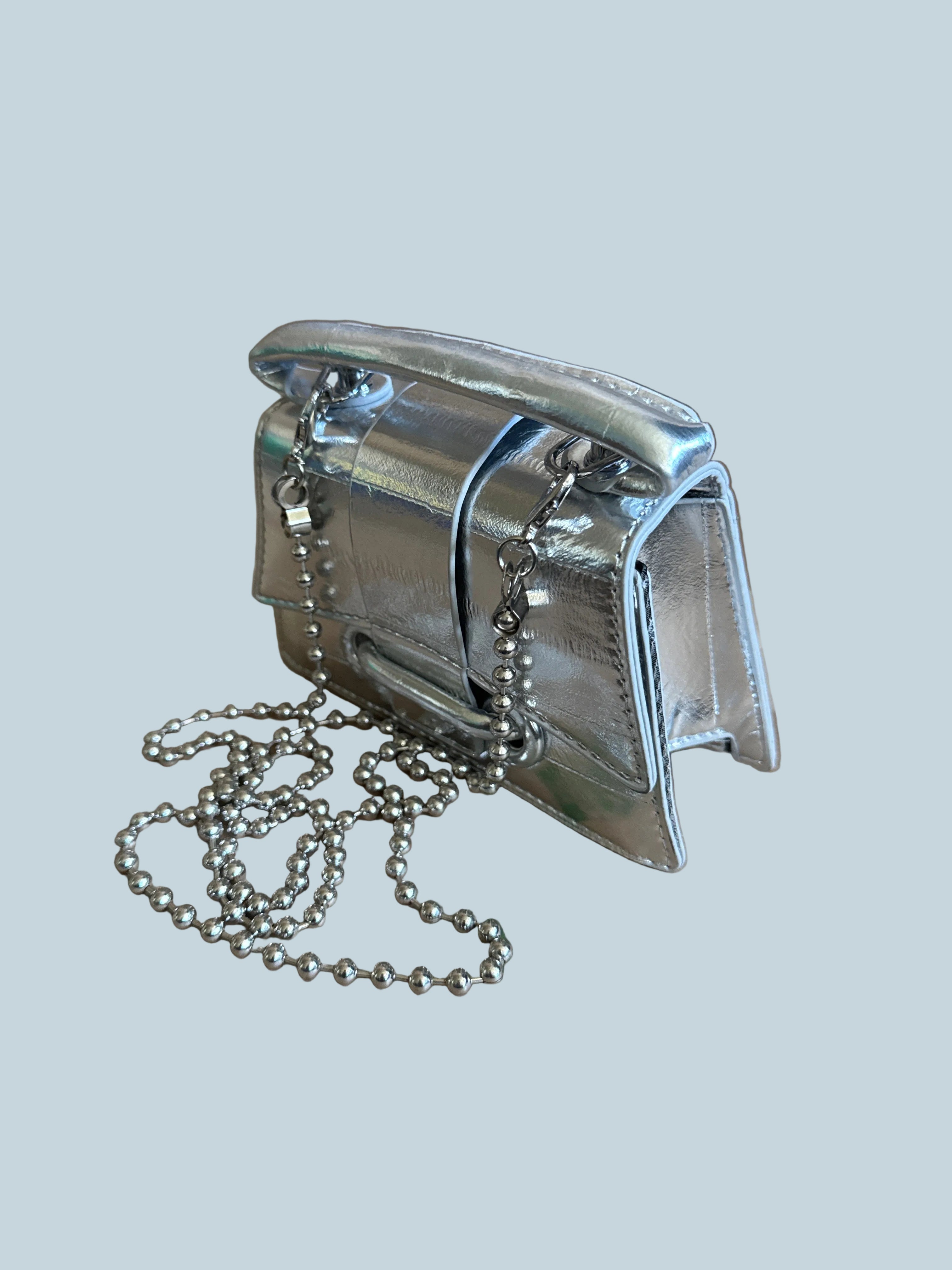 Metallic Mini Clutch Bag. Silver