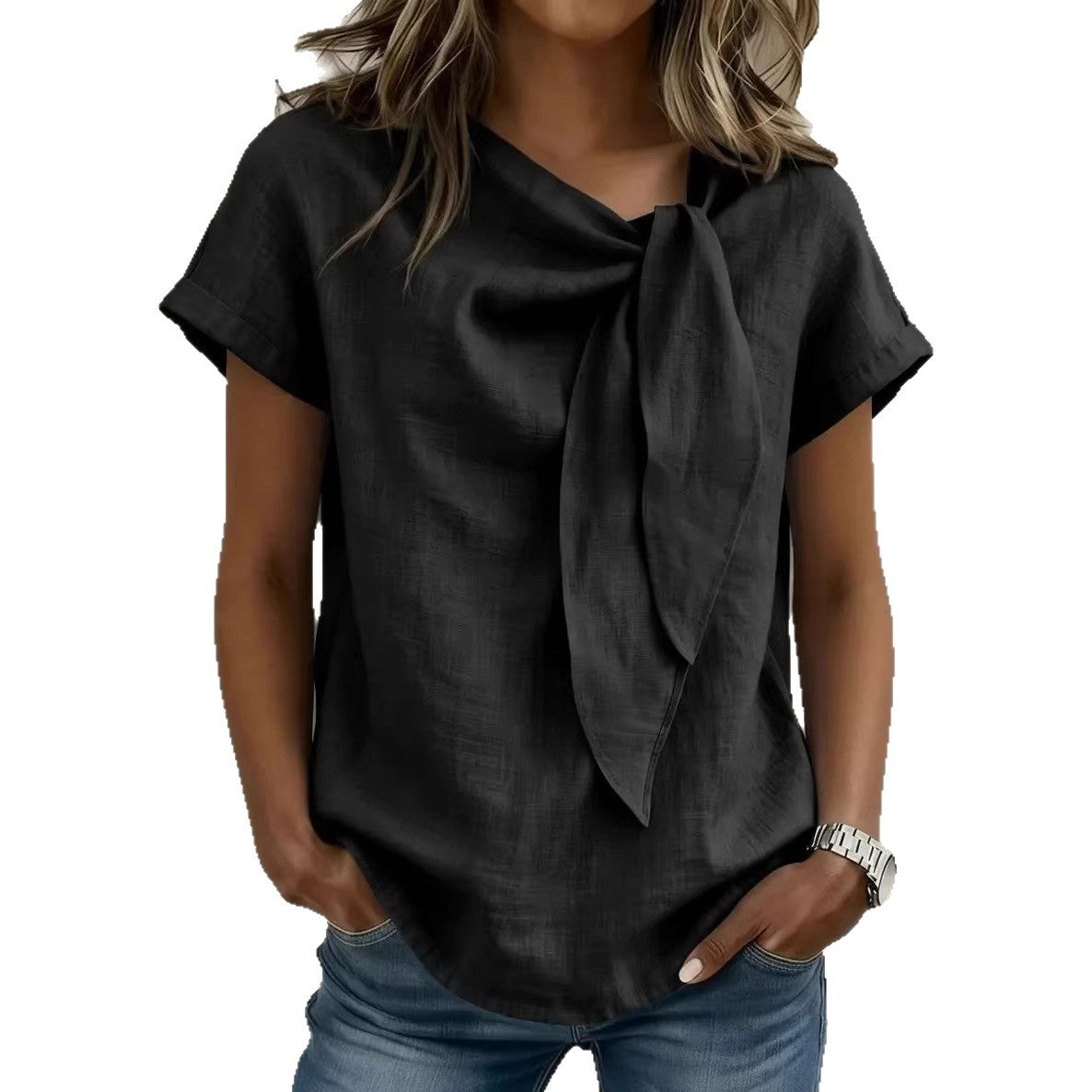 Women's Loose-Fit Short Sleeve Casual Pullover T-Shirt