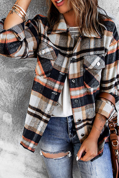 Plaid Pocketed Button Front Shacket