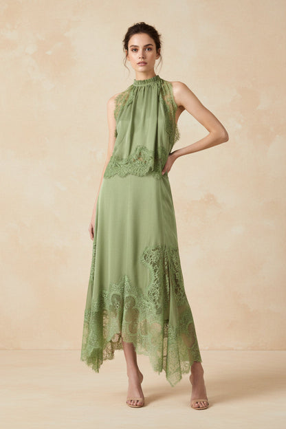 V-Neck Ruffle Waist Tank Top & Skirt Set – Elegant Hollow-Out Two-Piece