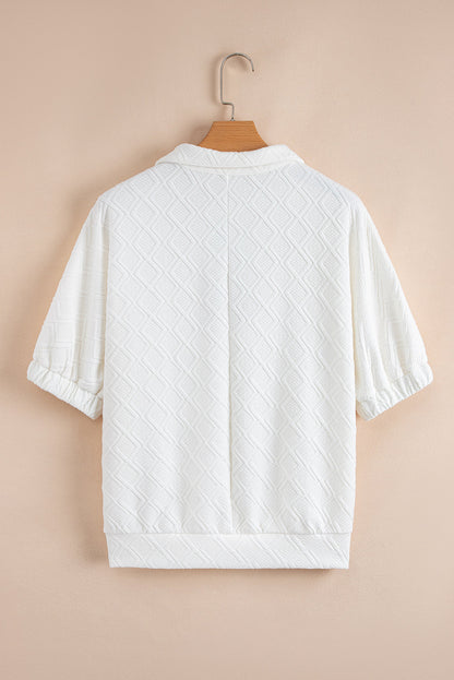 Contrast Stripe Textured Short Sleeve Blouse