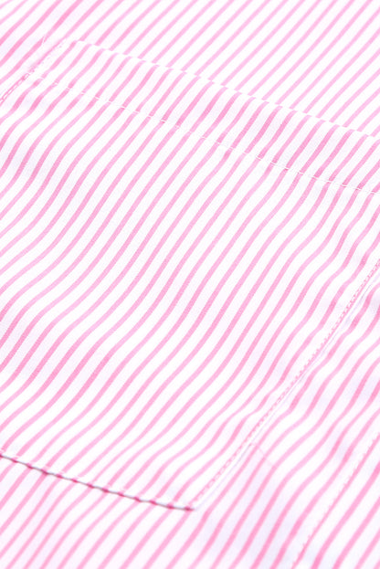 Blue Stripe Striped Casual Shirred Cuffs Shirt
