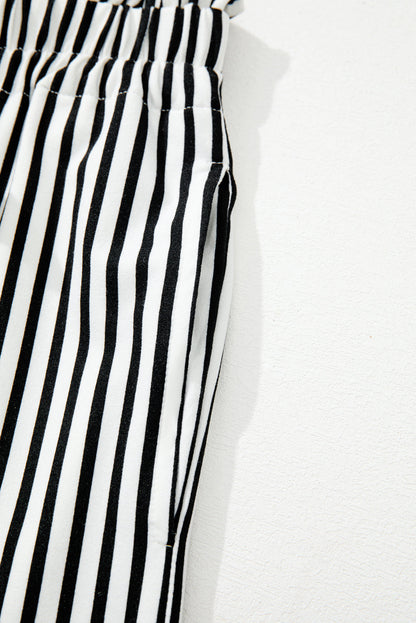 Black Striped Frill Knot Waist Decor Pants