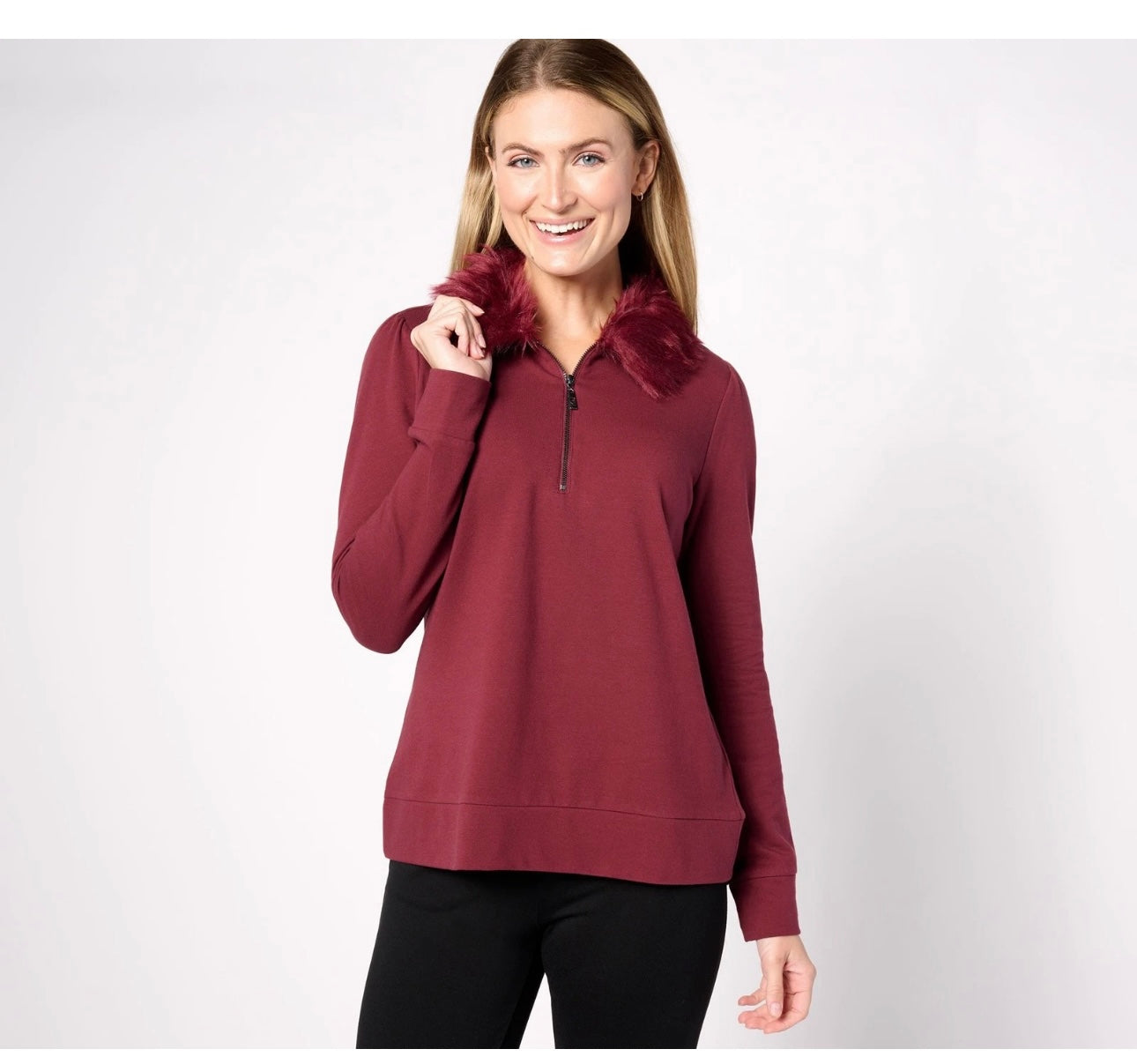 Jingle Belles by Kim Gravel Faux Fur Half Zip Sweatshirt