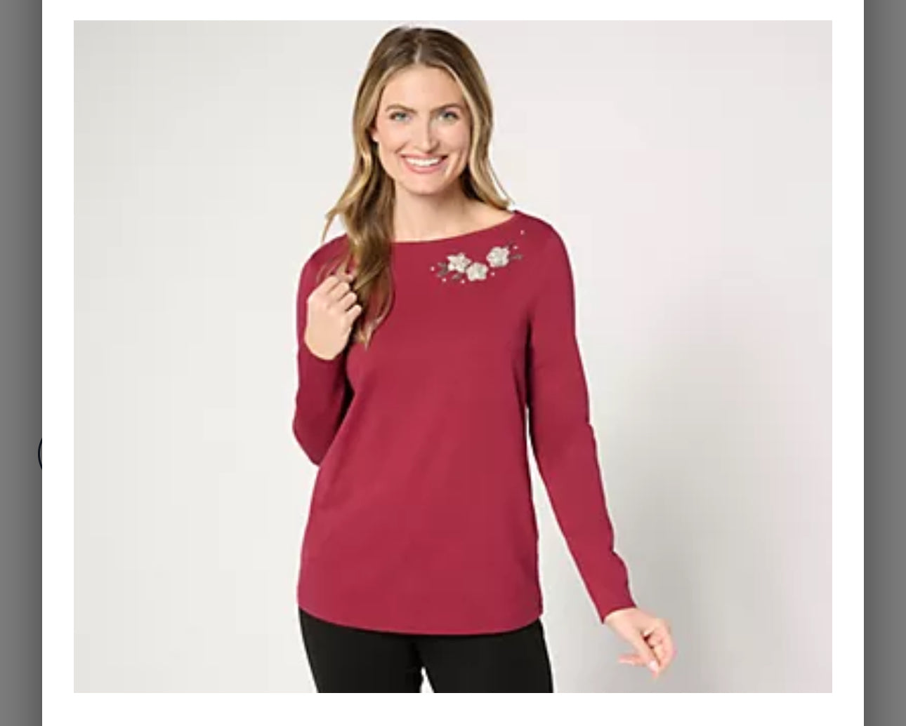 BEAUTIFUL by Lawrence Zarian Embellished Long-Sleeve Knit Top. Cabernet/Medium