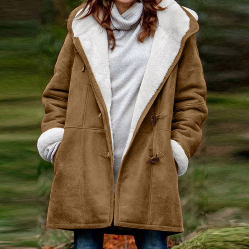 Sherpa-Lined Duffle Toggle Jacket with Hood — Warm Hooded Fleece Coat