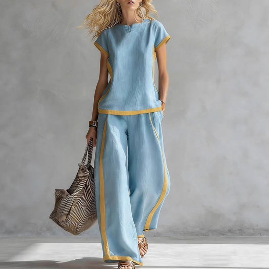 Solid Color Shirt & Wide-Leg Trousers Two-Piece Set