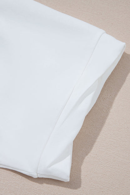 White Loose Half Sleeve Hi Low Hem T Shirt