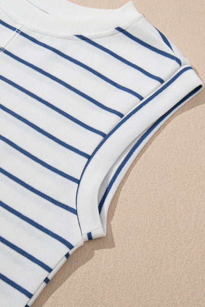 Sail Blue Casual Striped Tee and Wide Leg Pants Set