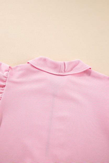 Pink Textured Ruffle Sleeve Zipped Top and Wide Leg Pants Set