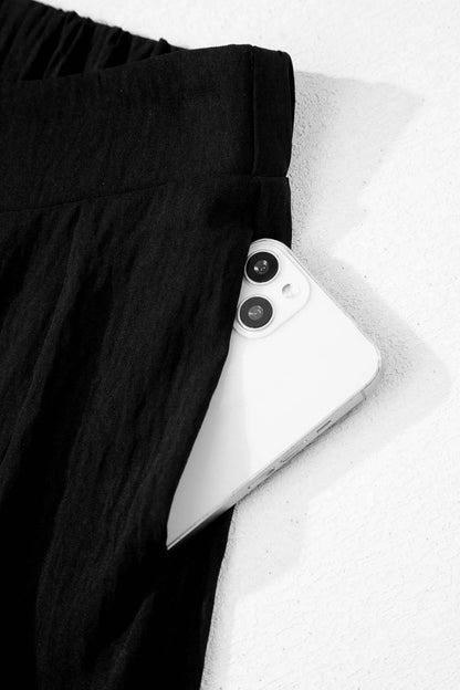 Solid Textured Crossed Waist Wide Leg Pants