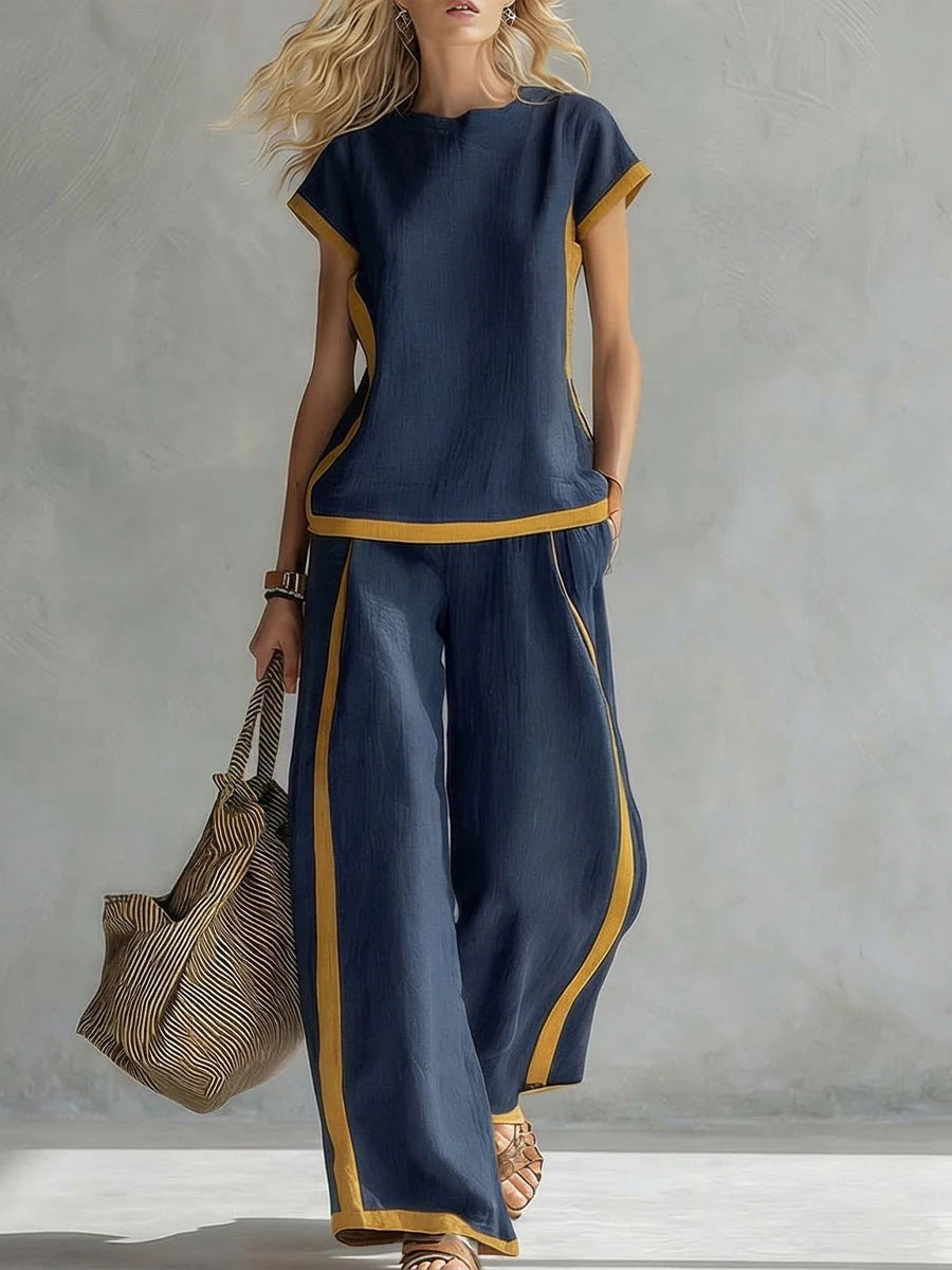 Solid Color Shirt & Wide-Leg Trousers Two-Piece Set