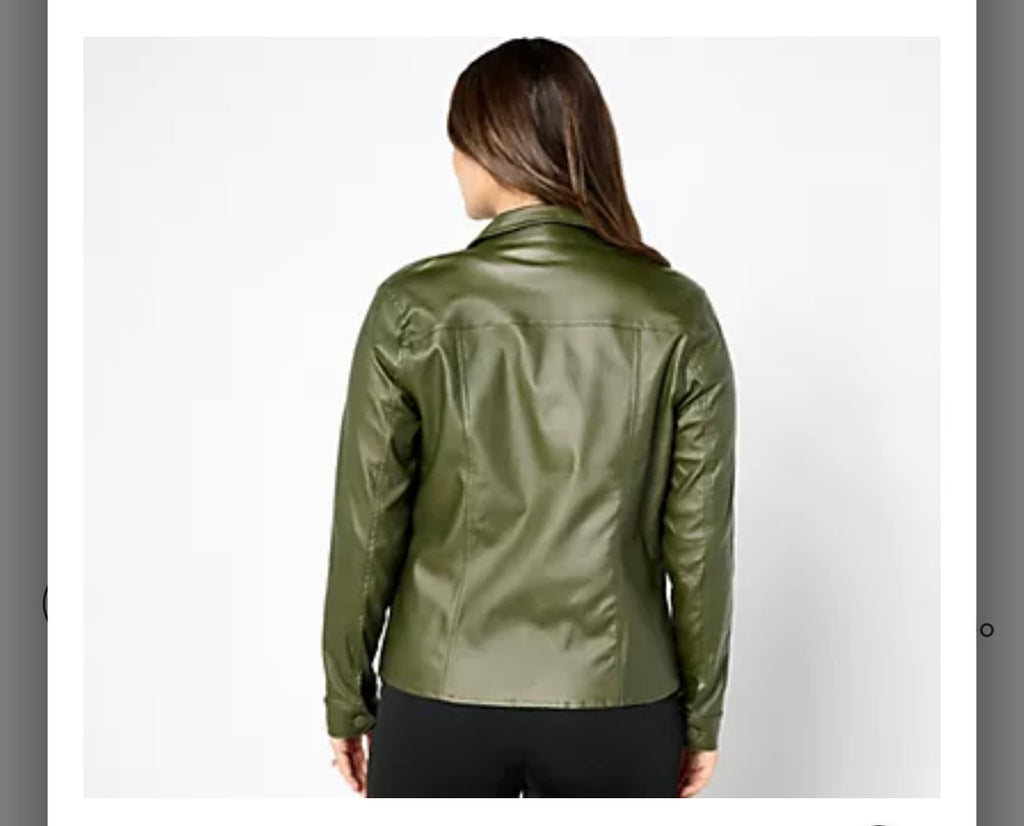 Belle by Kim Gravel Rebelleious Coated Twill Cargo Jacket. Black Olive/X-Large.