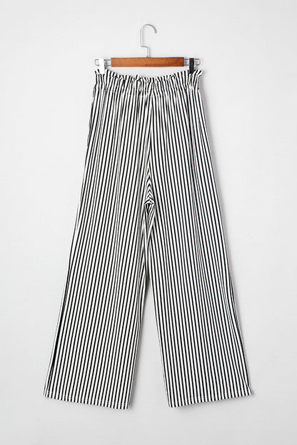 Black Striped Frill Knot Waist Decor Pants