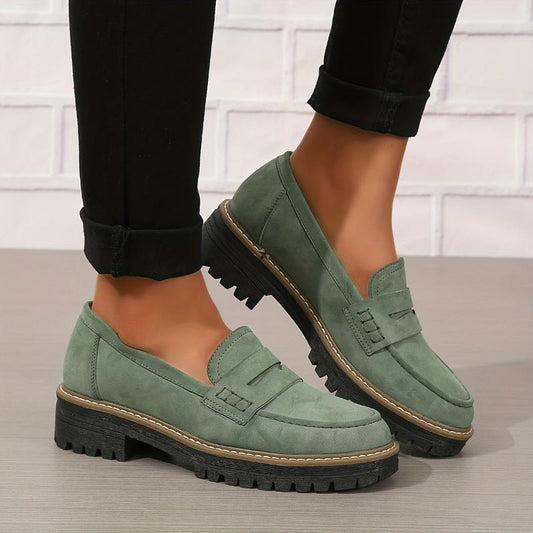 Thick-Sole Solid Color Loafers Women | Trendy Chunky Flats