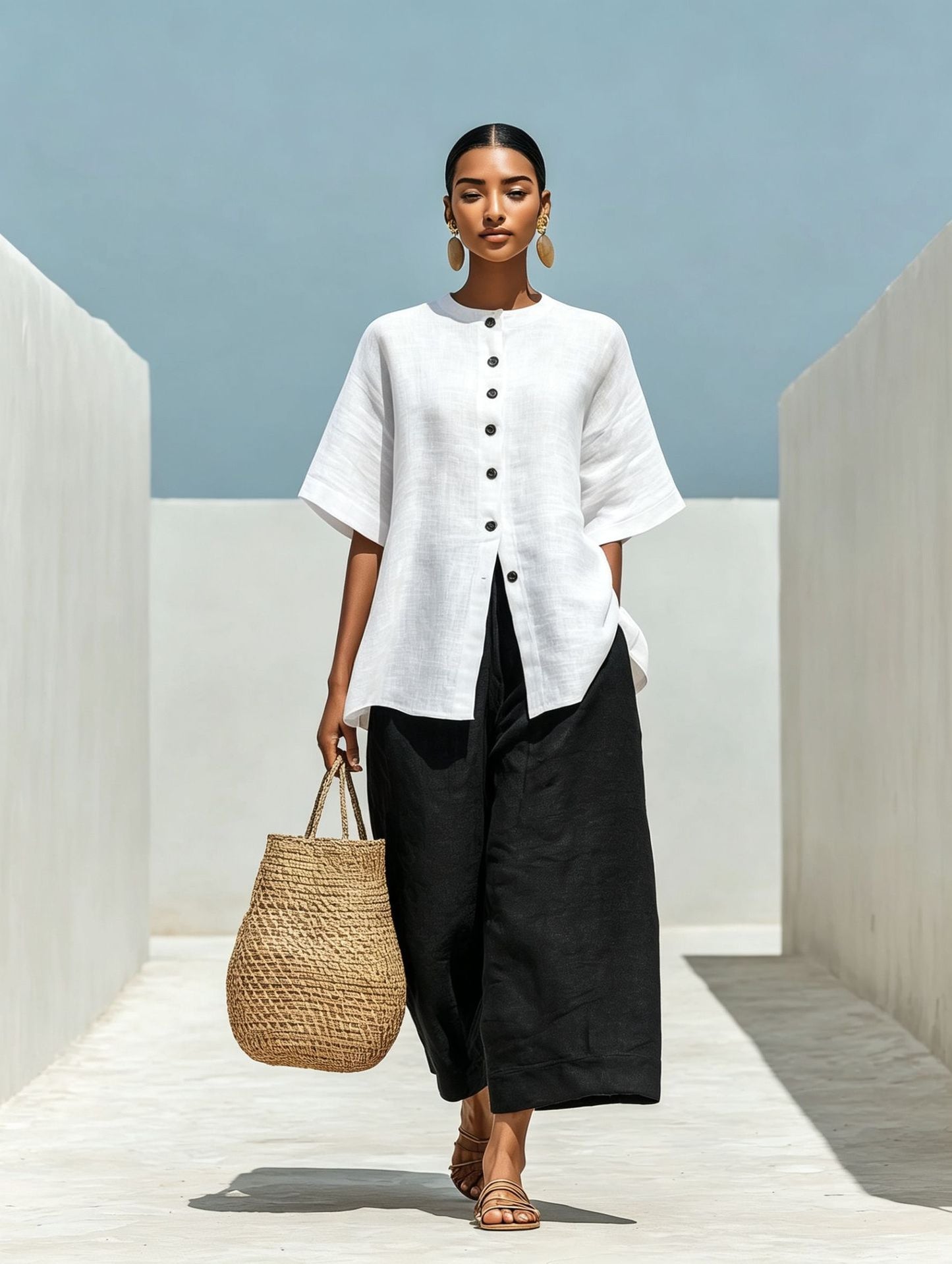 Linen Blend Cardigan Top & Cropped Wide-Leg Pants Set – 5 Colors S–3XL
