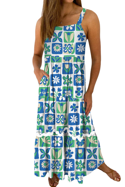 Multicolour Boho Floral Checkered Maxi Dress