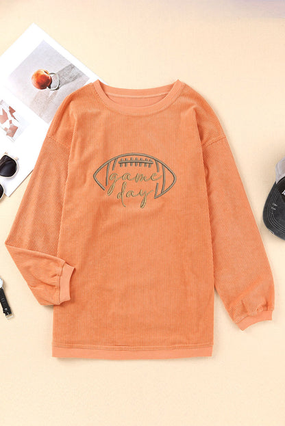 Black Football Graphic Game Day Embroidered Corded Sweatshirt