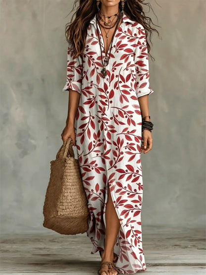 Digital Print Lapel Midi Shirt Dress – 5 Colors, S–3XL