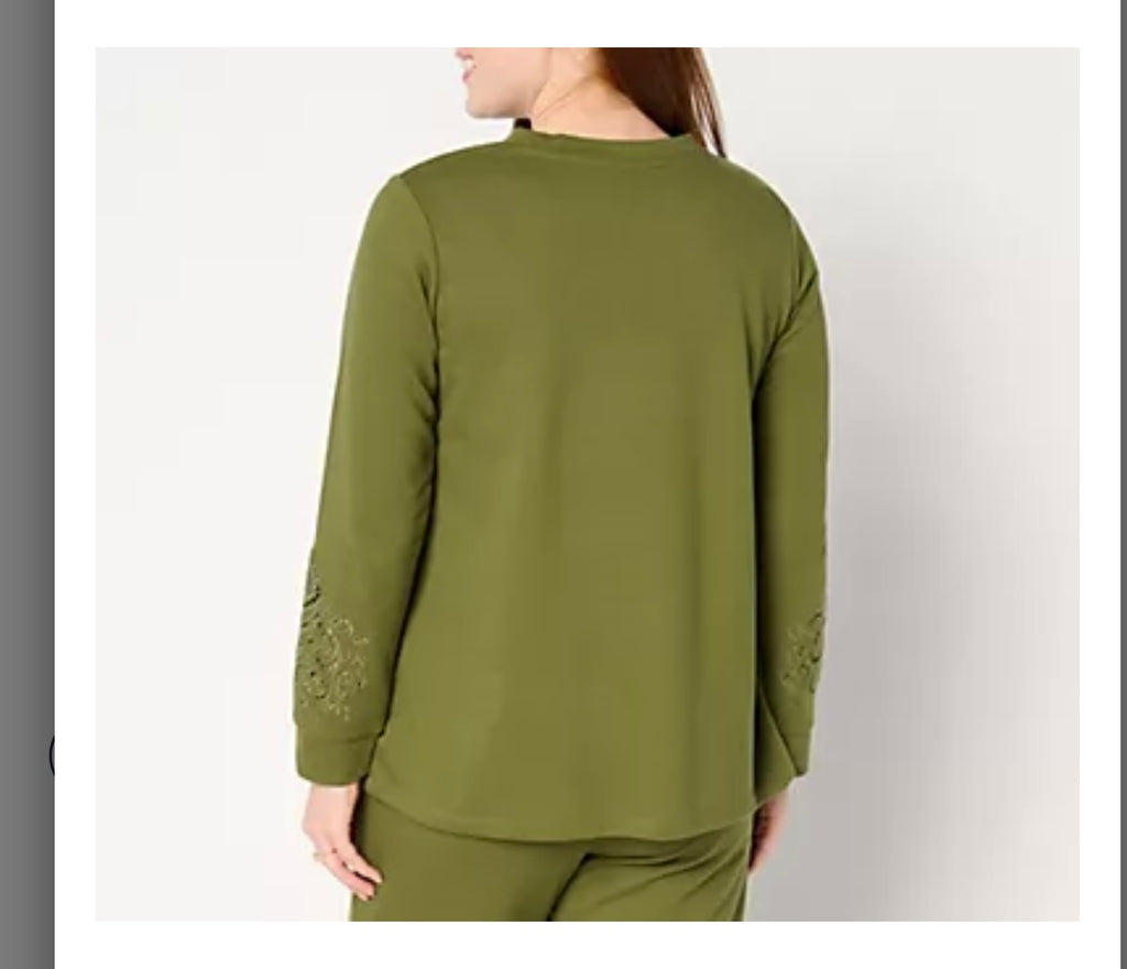 LOGO Life by Lori Goldstein French Terry Pullover w/ Eyelet Detail