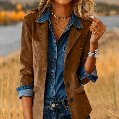 Plus Size Women's Solid Color Blazer Jacket