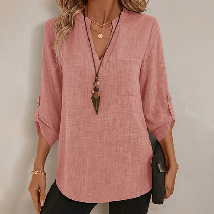 Womens Casual Summer Shirts Notch V Neck Blouses
