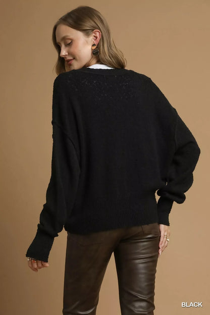 Umgee Button-Front V-Neck Knit Cardigan