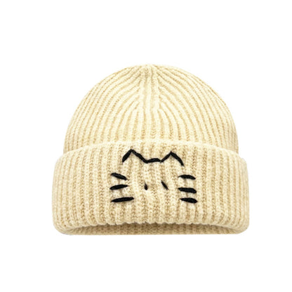 Women’s Cute Cat Line Design Knitted Hat – Warm Fall & Winter Beanie