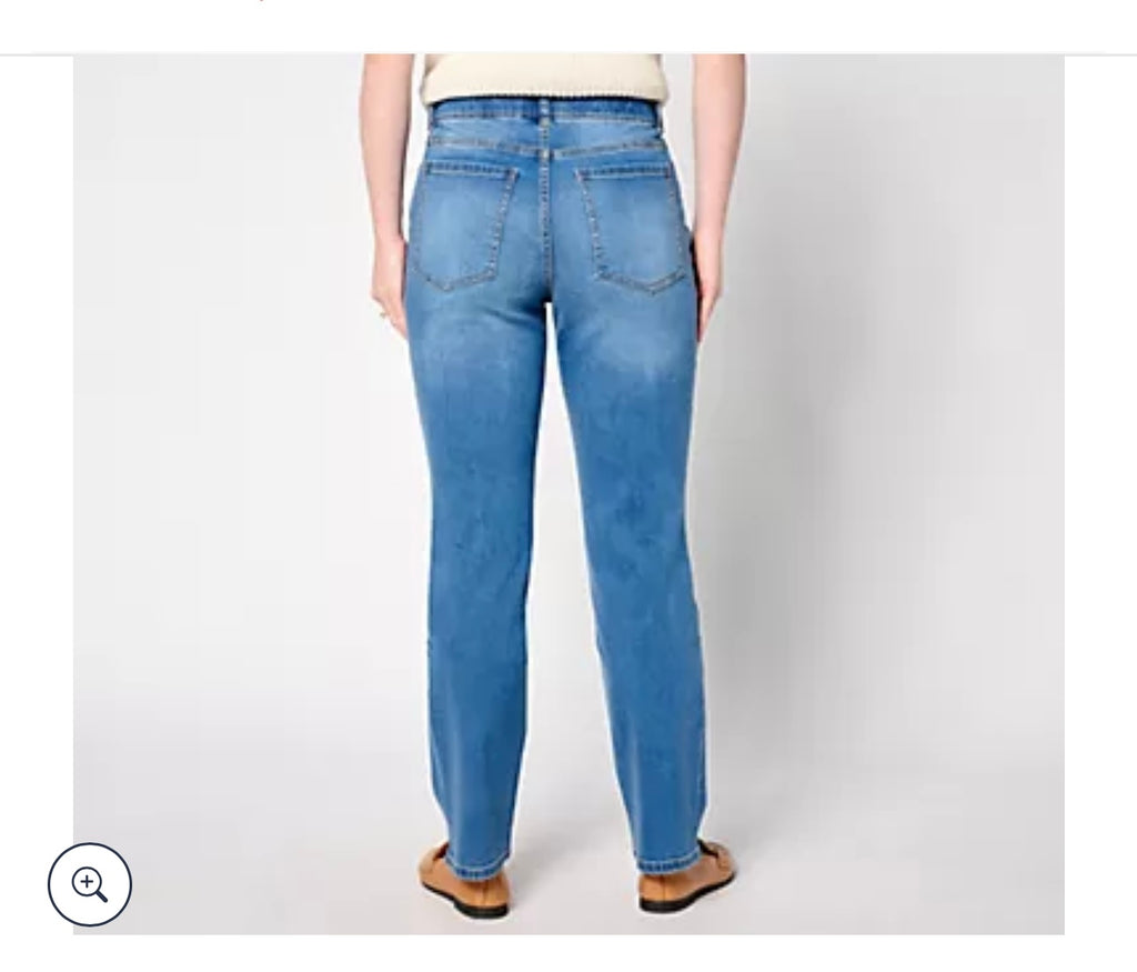 Isaac Mizrahi Live! Regular True Denim Indigo Pull On Straight Jeans. Aged Indigo/ Regular 10